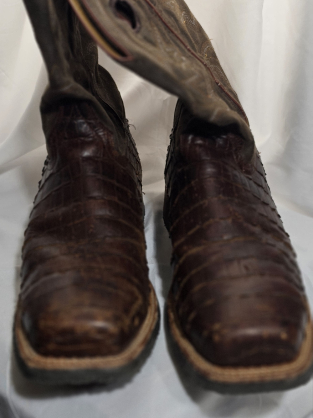 Double H Men's Dark Brown Croc-Embossed Square-Toe Boots